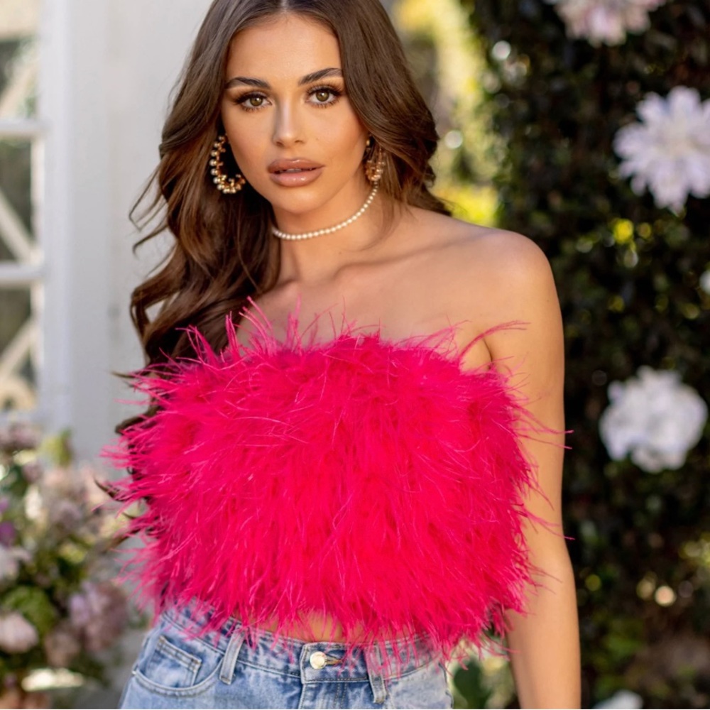 Club L hot pink feather boa tube top.